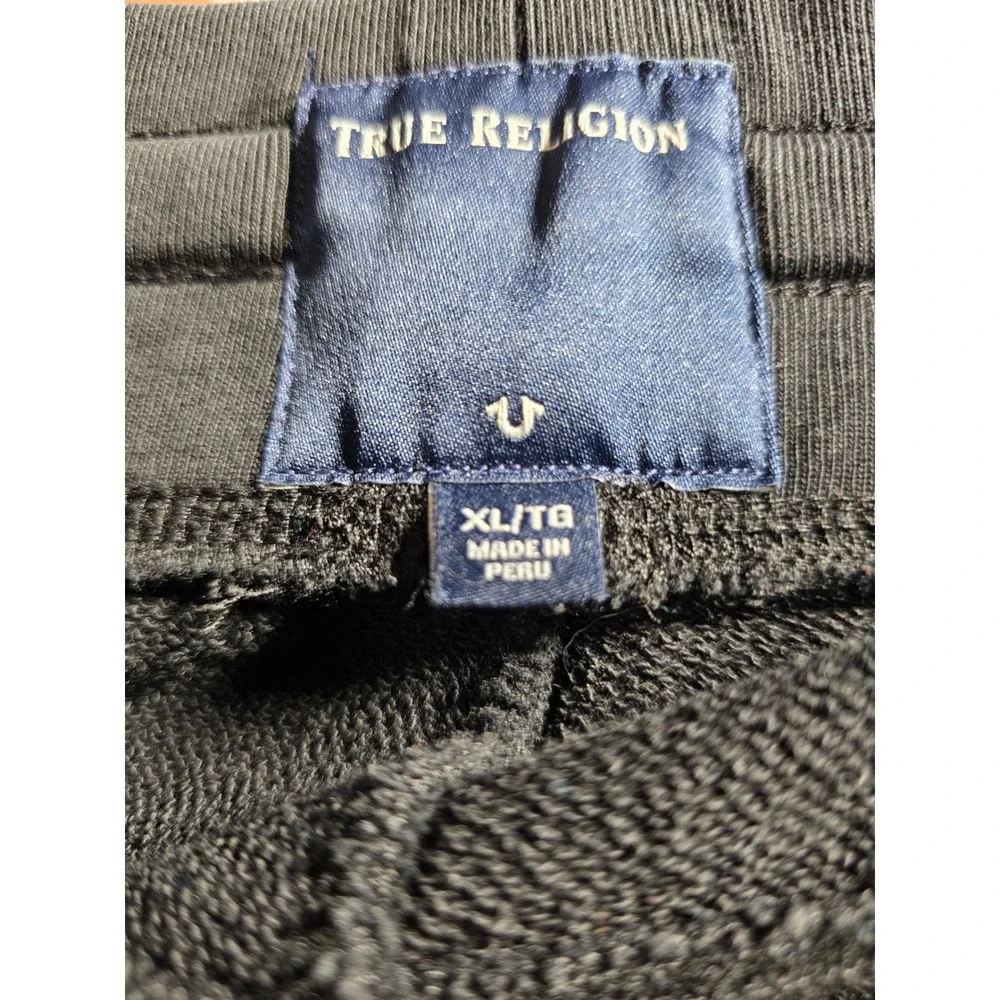 True Religion Mens‎ Black Jogger Sweatpants Yellow Horseshoe Logo Size Medium